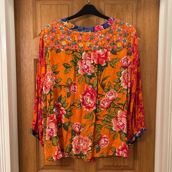 John Mark Orange Floral Blouse with Pink and Blue Accents - Picture 2 of 8